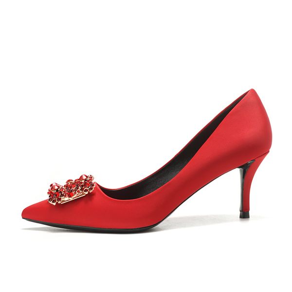 

high of fine women square heels crystal buckles unique champagne red engaged women's wedding shoes kgv7, Black
