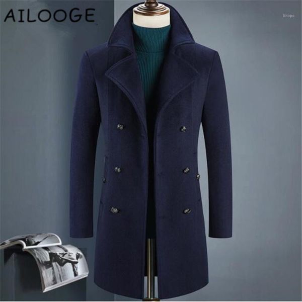 

2019 winter double breasted men's fashion thicken trench coat jacket men's casual windbreaker woolen coats men overcoat1, Black