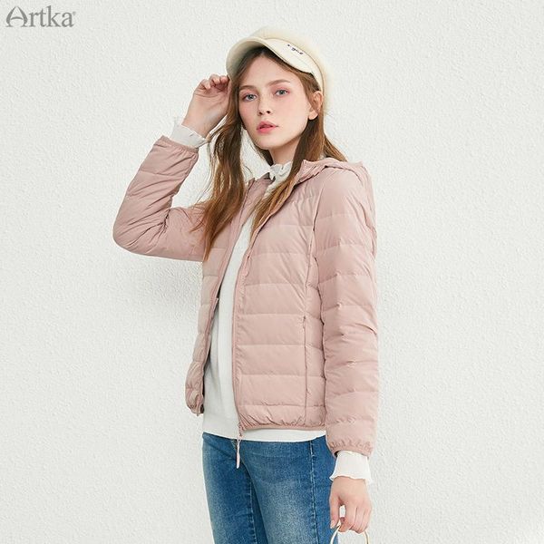 

artka 2020 winter new women's down jacket 90% white duck down ultralight warm jacket short hooded women dk10491d, Black