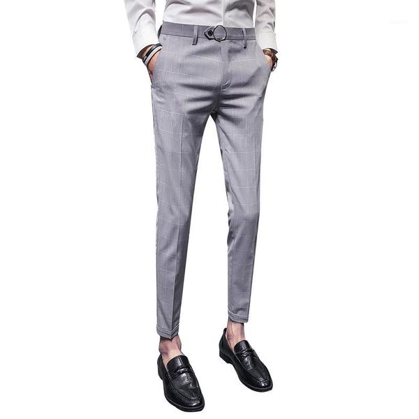 

office pants mens dress suit pants slim fit business casual male formal lattice british style wild trousers gentleman1, White;black