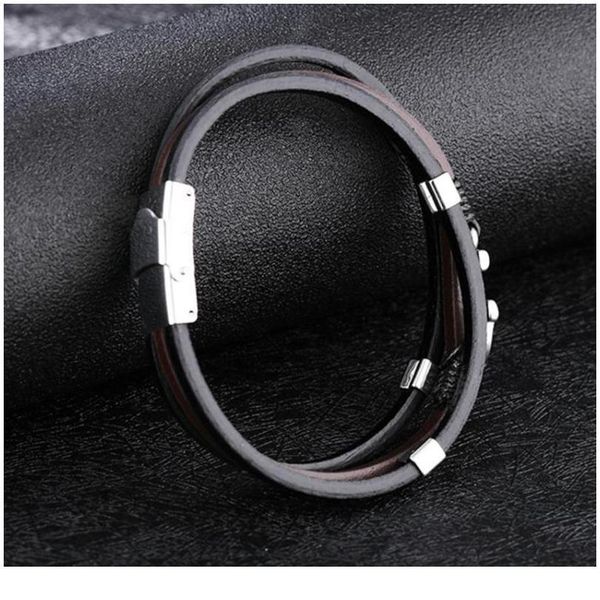 

anchor three layer brown black genuine leather bracelet for men anch qylbtc