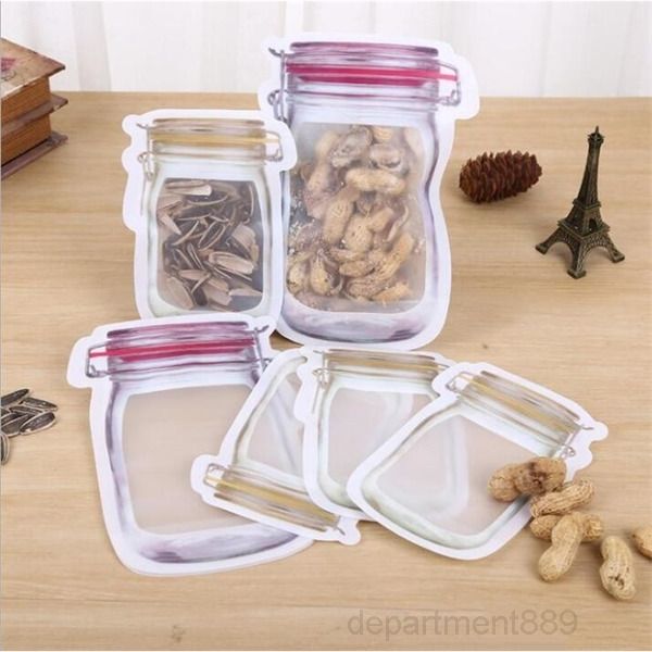 

a-bulk mason jar shaped food container reusable eco friendly snacks bag plastic storage bags smell proof clip owc3656