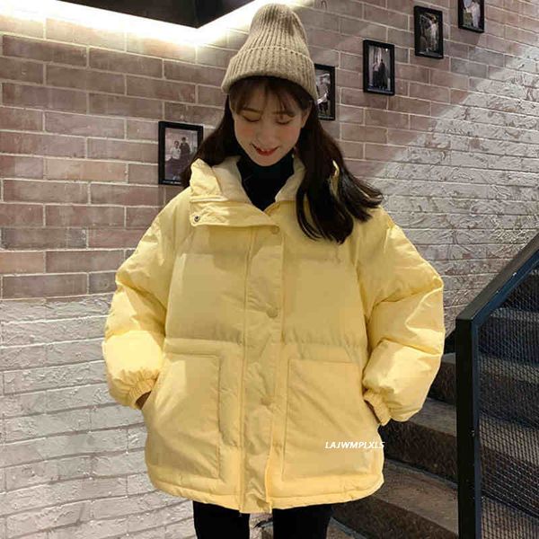 

women winter katoon jassen casual wet 2020 new fat bread hooded loose solid down women's parka jas pnedh, Black