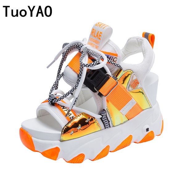 

women chunky platform sandals designers new brand 2020 summer beach casual shoes woman lace up wedges 9cm fashion sandal ladies y200702, Black