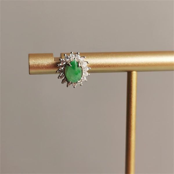

burma jade drop earrings 925 silver zircon, Golden;silver