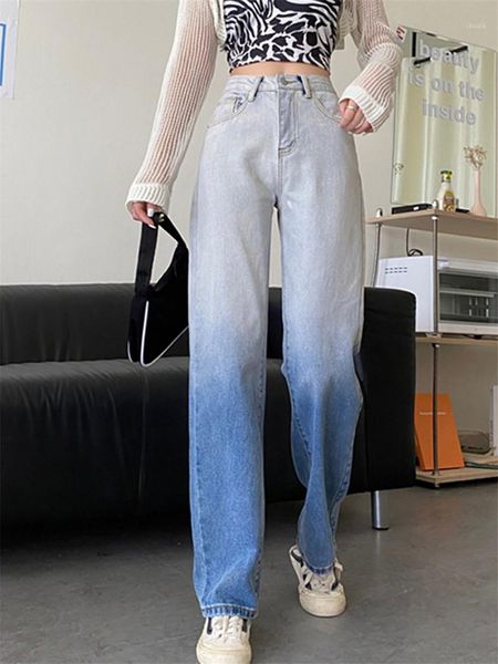 

autumn 2020 new gradient jeans women's straight trousers loose pants all-match mopping pants high waist wide leg jeans1, Blue