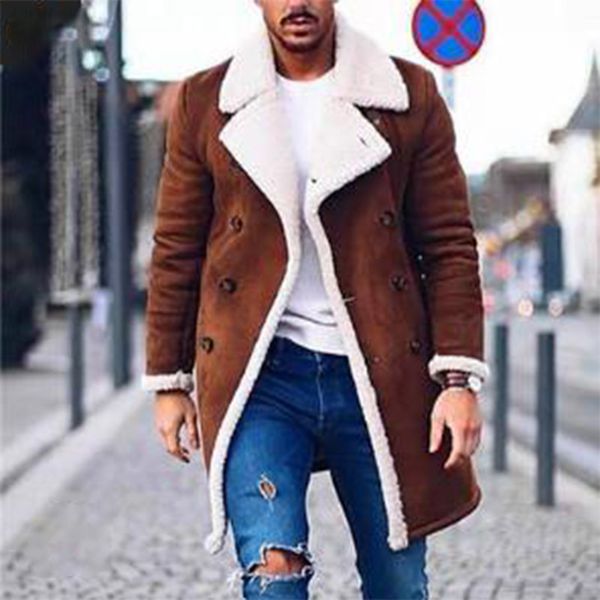 

mens long jacket coat male boys clothes trendy warm fashion casual button autumn winter warm mature brown outerwear new 2021, Black;brown