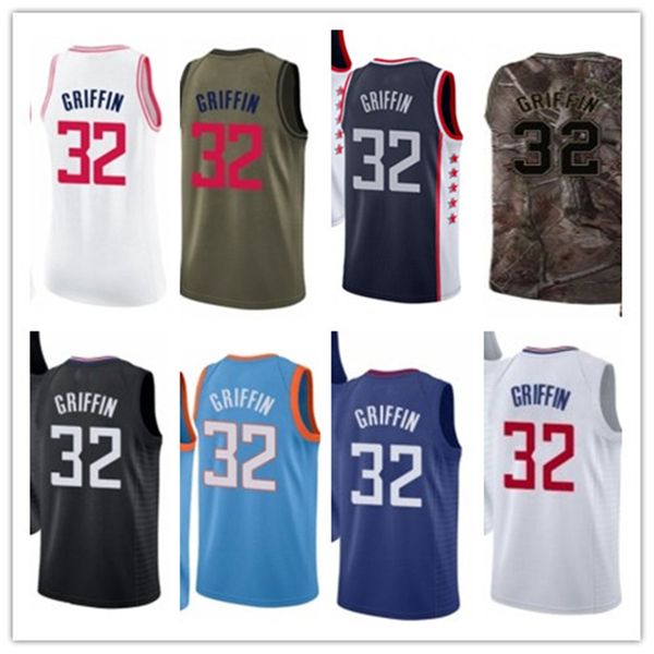 

custom 2020 clipper style jerseys black white green grey army green 32 blake griffin basketball jersey, Black;red