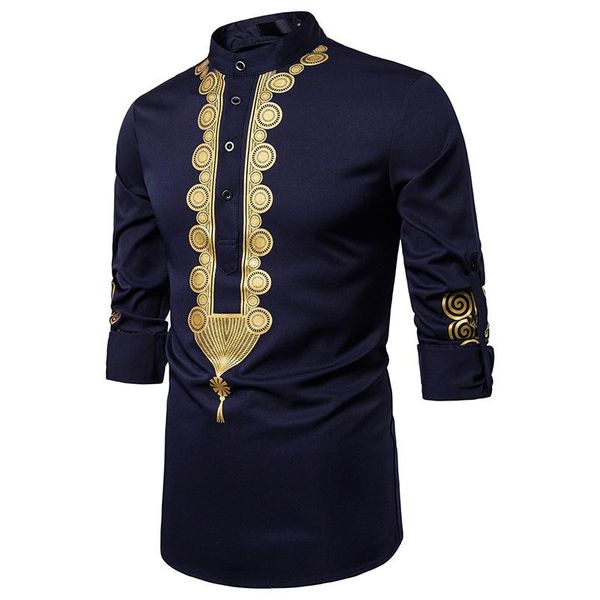 

men's shirt new fashion slim long sleeve pullover printing business casual shirt collar men's blue xxl, White;black