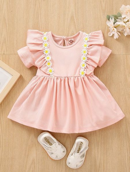 

baby contrast floral lace ruffle trim dress she, Red;yellow