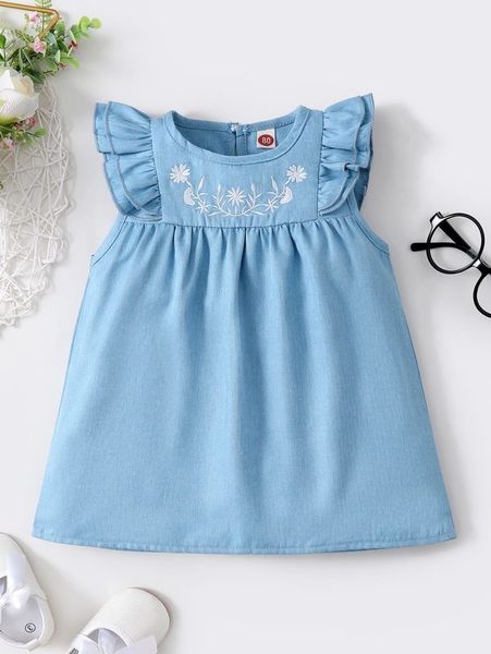 

baby floral embroidery ruffle trim dress she02, Red;yellow