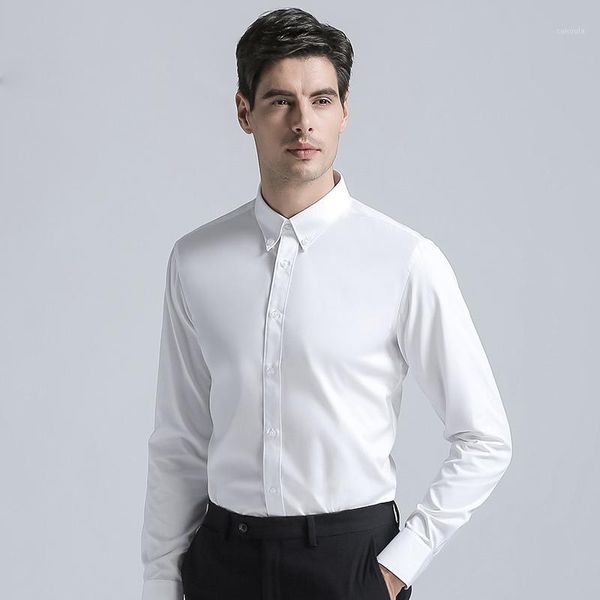 

men's shirts formal buckle collar cotton blend shirts classic solid color long sleeve business suits white1, White;black