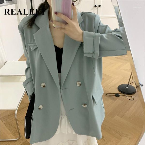 

realeft new 2020 spring women's solid thin blazers jackets work office lady suit slim double breasted business female blazer1, White;black
