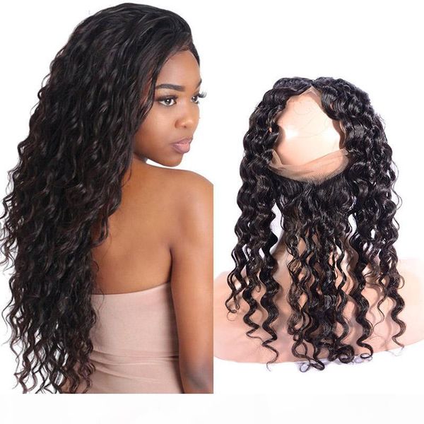 

индийские волосы девственницы 360 кружевной фронтальной глубокой волны регулируемая полоса одна часть 360 кружевной фронтальный с детскими в, Black;brown