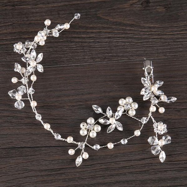 

28*4cm copper exquisite flower leaf crystal pearls wedding hair vine headband bridal headpiece hair accessories, Golden;silver