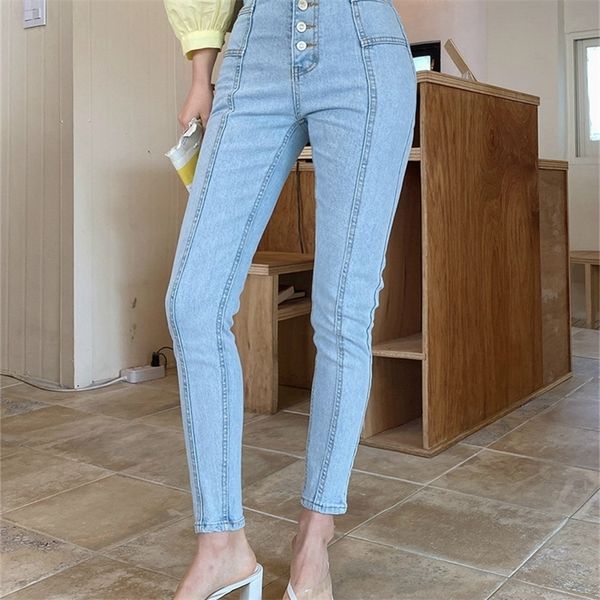 

mozuleva high waist ruffles women jeans pants single-breasted female pencil jeans women streetwear denim skinny trousers 201223, Blue
