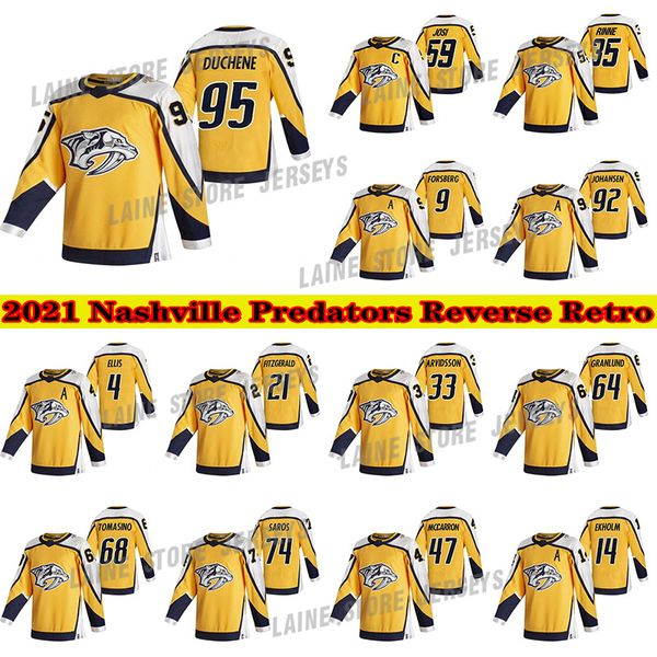 

nashville predators jersey 2021 reverse retro 95 matt duchene 59 roman josi 92 ryan johansen 9 filip forsberg 35 pekka rinne hockey jerseys, Black;red