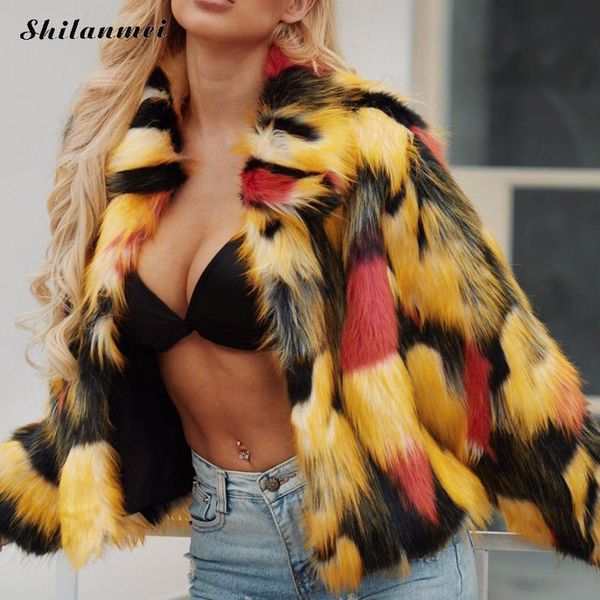 

fashion furry faux fur coat women fluffy warm short female outwear winter multicolor fur jacket coat women streetwear overcoat, Black