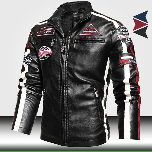 

men's fashion moto leather jacket trendy new biker leather jacket with embroidery epaulet men faux leather bomber jackets 201120, Black