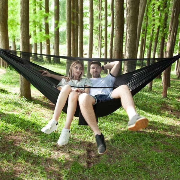 

camp furniture 1-2 person portable outdoor camping hammock with mosquito net parachute cloth single 290 * 140cm1