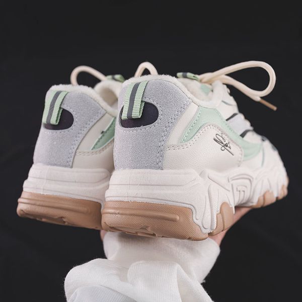 

plush father new autumn and winter versatile women's xiaobai sports thick bottom net red ins fashion shoes, Black