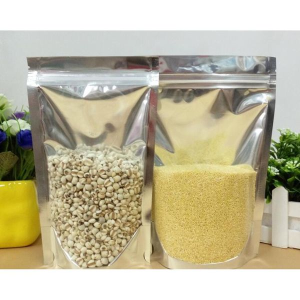 

100pcs/lot stand up translucent aluminium bag - front clear reclosable metallic aluminum mylar plastic pouch zipper seal 9*14cm