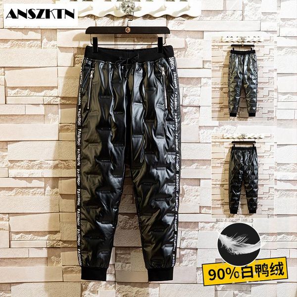 

anszktnn 2020 autumn/winter high-end down trousers trendy men drought resistant and cold resistant outdoor leisure warm pants, Black