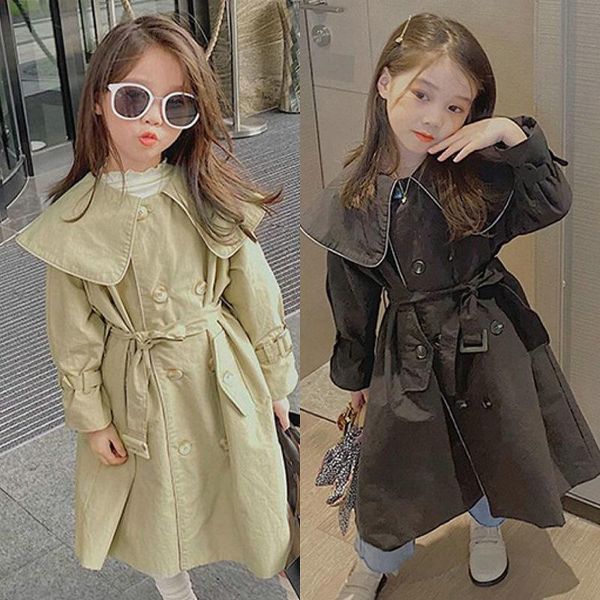 

coat girls' long tie windbreaker 20 autumn children's wear generation, Blue;gray