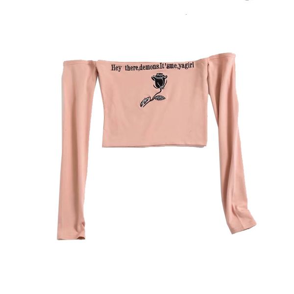 

2021 new spring designed elegant very slash t female pink embroidered neck strain cotton shirt khqd, White