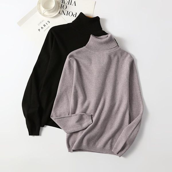 

fashionable 2021 autumn winter new slim-fit inner high lapel solid color sweater women's versatile bottoming pullover sweater, White;black