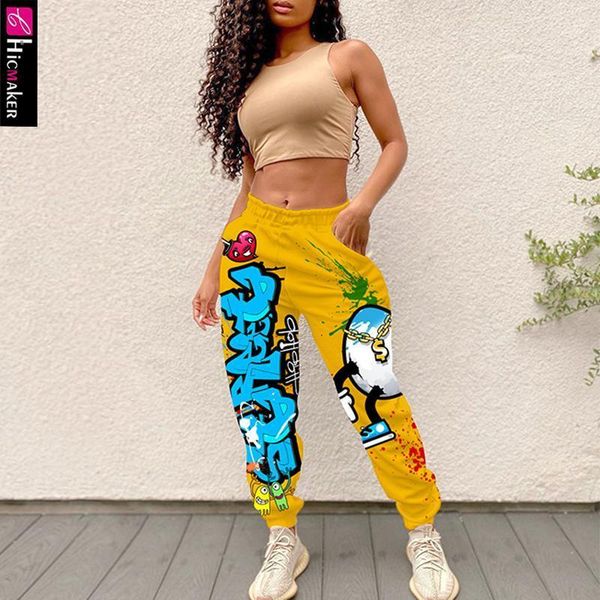 

women high waist cartoon printed pocket design casual jogger pants1, Black;white