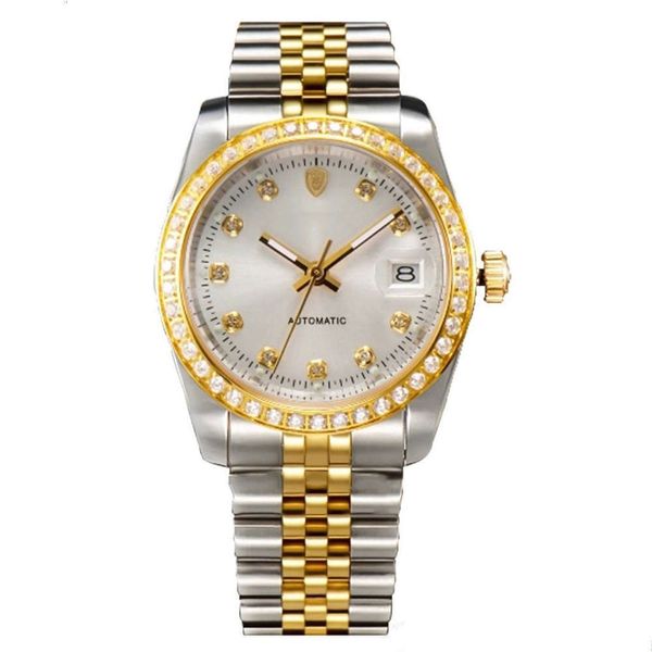 

with movement high grade steel japanese stainless men's diamond inlaid automatic mechanical watch 2021, Slivery;brown