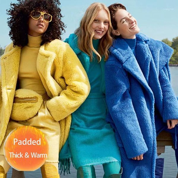 

women winter faux fur warm long coat vintage long sleeve female thick teddy bear coat casual loose oversize outwears1, Black