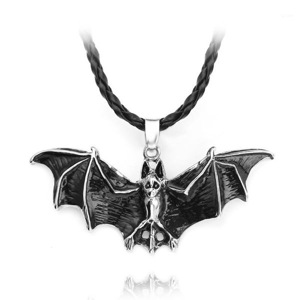 

vintage punk rope chain necklace black enamel vampire bat pendant necklace men colar masculino gothic jewelry halloween gift1, Silver