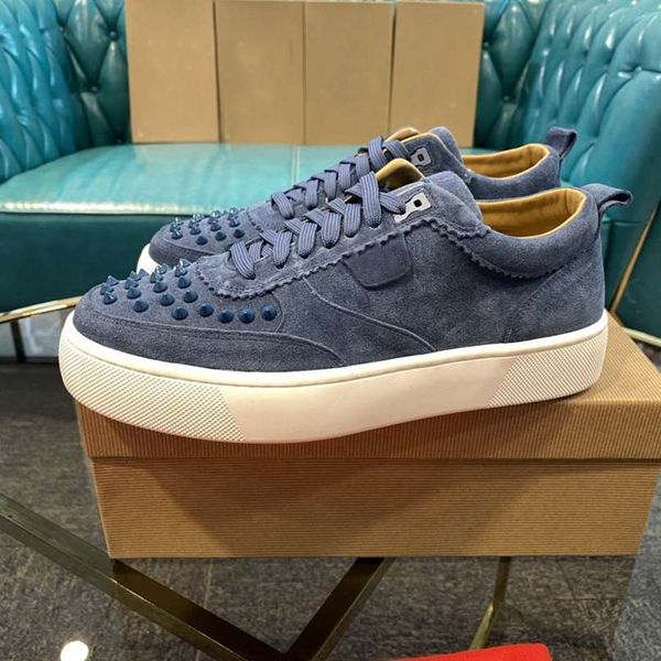 

2021 men sneakers suede spiked trainers flats casual shoes spikes shoe sneaker with box, Black