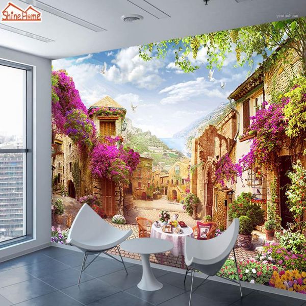 

wallpapers shinehome-3d city wallpaper for 3 d dinning living room mural rolls wall paper blue rose non woven bedroom tv decor1