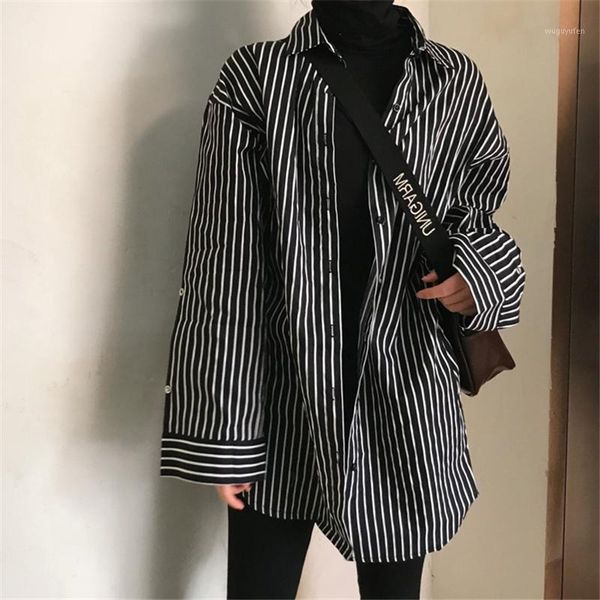 

harajuku striped oversized loose shirts women 2018 spring and summer long sleeve blouses vintage female 1, White