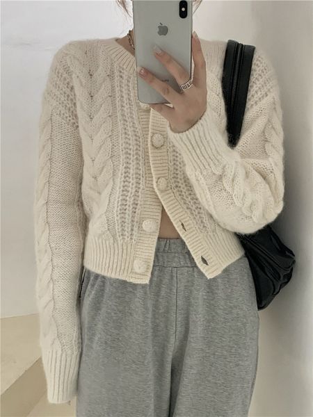 

2021 new korean winter soild-style twist short knitted womens button cardigans women (r99419) y600, White;black
