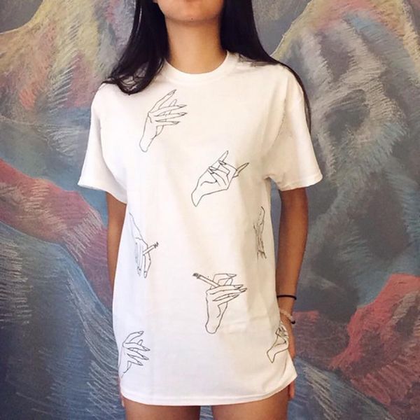 

harry styles hand funny t shirt women cotton streetwear vintage gothic tshirt grunge 90s fashion t-shirt drop shipping, White