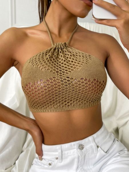 

knit halter cover up 10an#, White;black