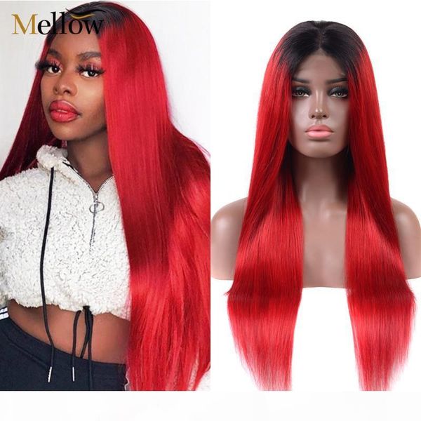 

1b red ombre lace front human hair wigs 150% lace wigs red hair frontal with baby for black women, Black;brown