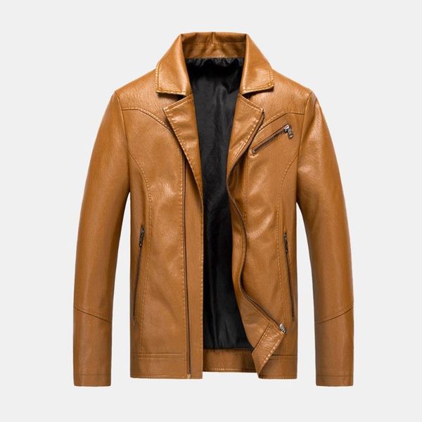 

mens fashion pu leather long sleeve slim fit casual zipper coats jackets1, Black;brown