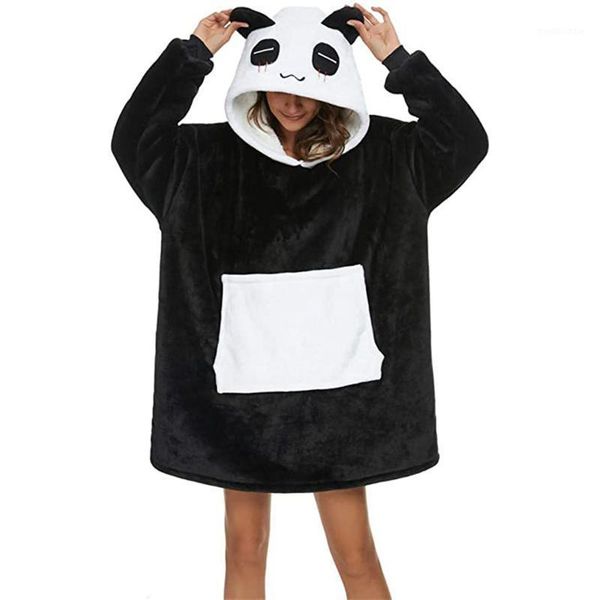 

oversized sweatshirt casual panda black hooded long sleeve print sweatshirt pocket wearable o-neck cute hooded1