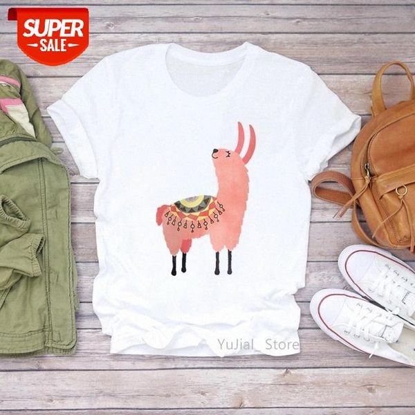 

kawaii llama animal print tshirt women clothes 2020 funny vogue alpacas t shirt camisetas mujer harajuku shirt female t-shirt #h63y, White
