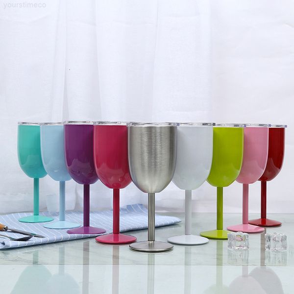 

double stainless steel red wine with lids 300ml cocktail glass goblet 8 colors bar car mugs