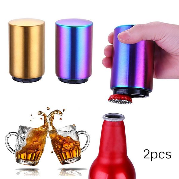 

2pcs stainless steel bottle opener matic push down beer bar cap opening tool openers home kitchen gadgets dropshipping wmtlco