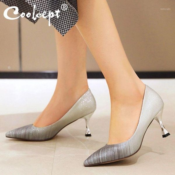 

coolcept mixed color women pumps pointed toe leather shoes women thin heel soft sole daily casual wedding zapatos size 33-401, Black