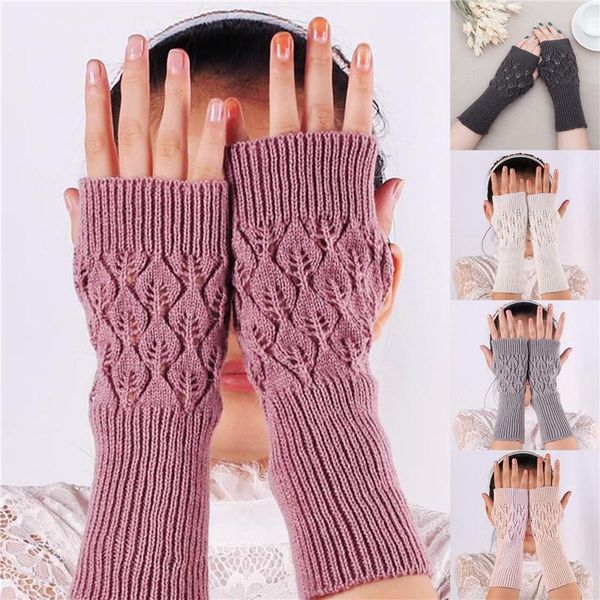 

winter warm fingerless knitted gloves for women acrylic stretch half finger arm glove crochet knitting faux girls mitten gloves, Blue;gray