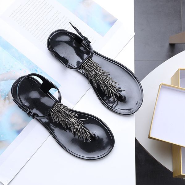 

2021 women summer slip on flip flops jelly womens beaded pvc flat sandals buckle strap shoes comfort fashion new 1fm3, Black