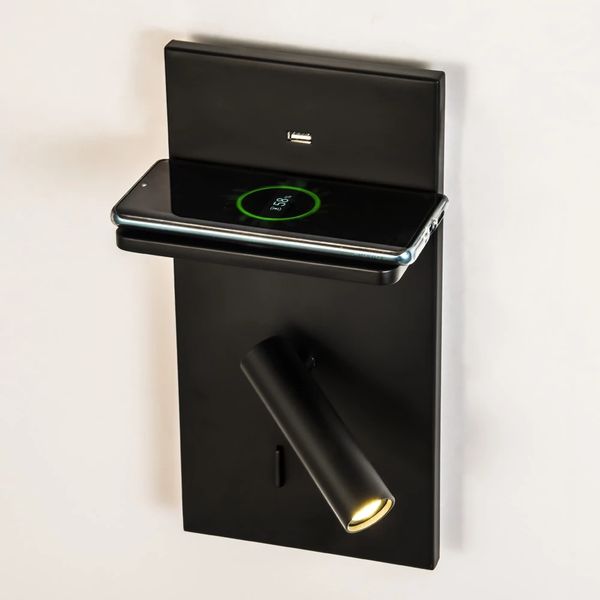 

ch wall mount sconce reading lamps usb and wireless charger dual switched backlight with spotlight 100-240v bedroom light